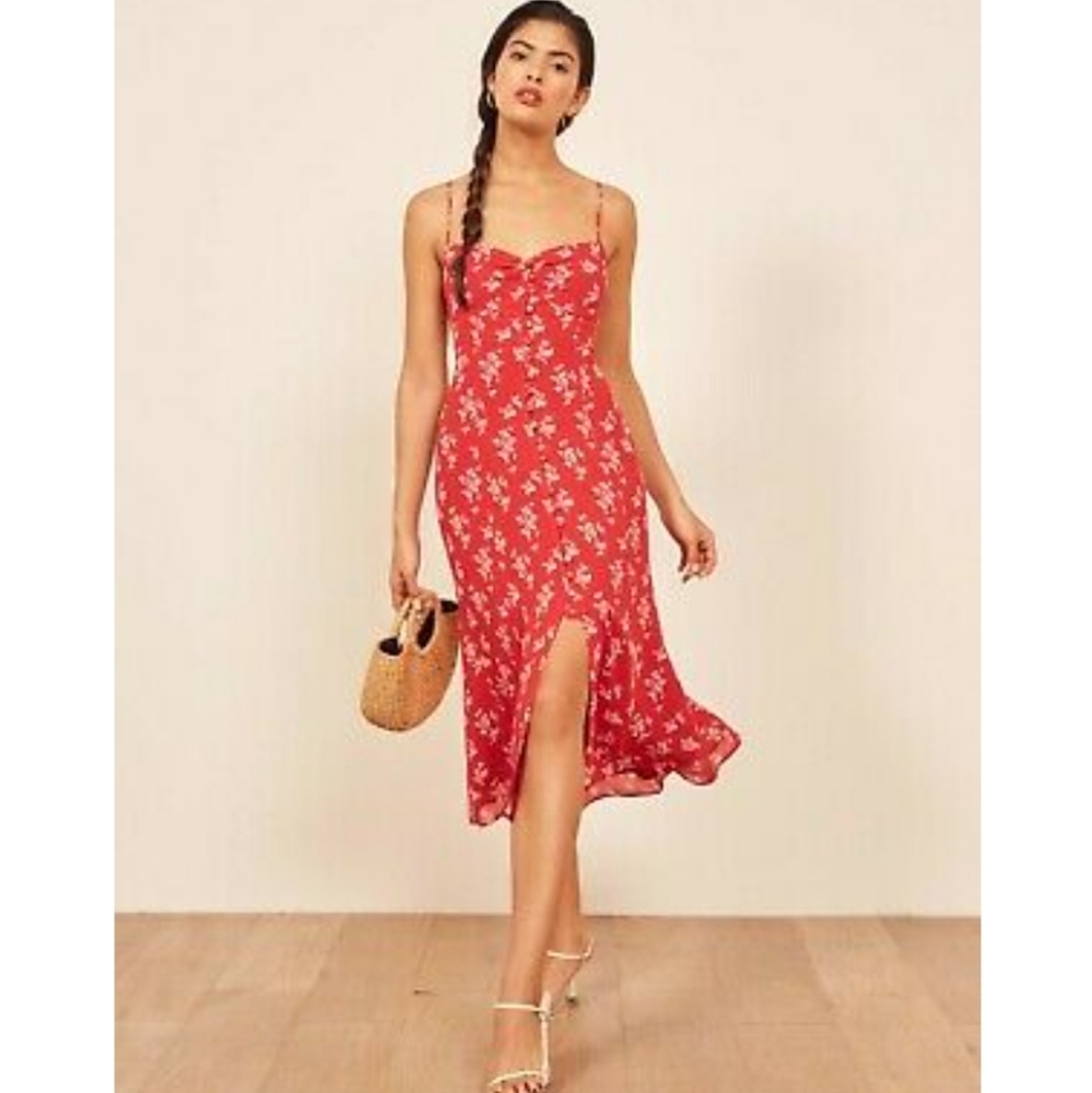 Reformation Summer Red Floral Print Drezs
